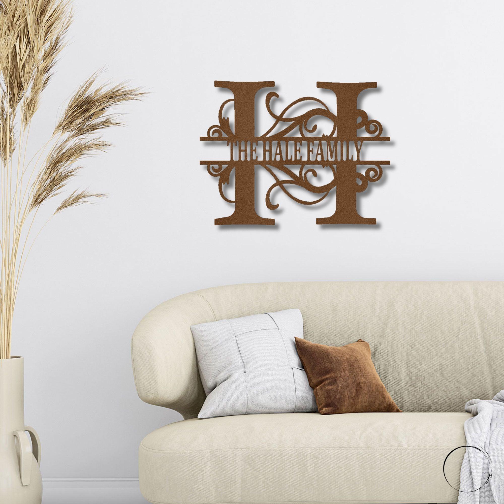 Split Letter Monogram Custom Name Indoor Outdoor Steel Wall Sign - Mallard Moon Gift Shop