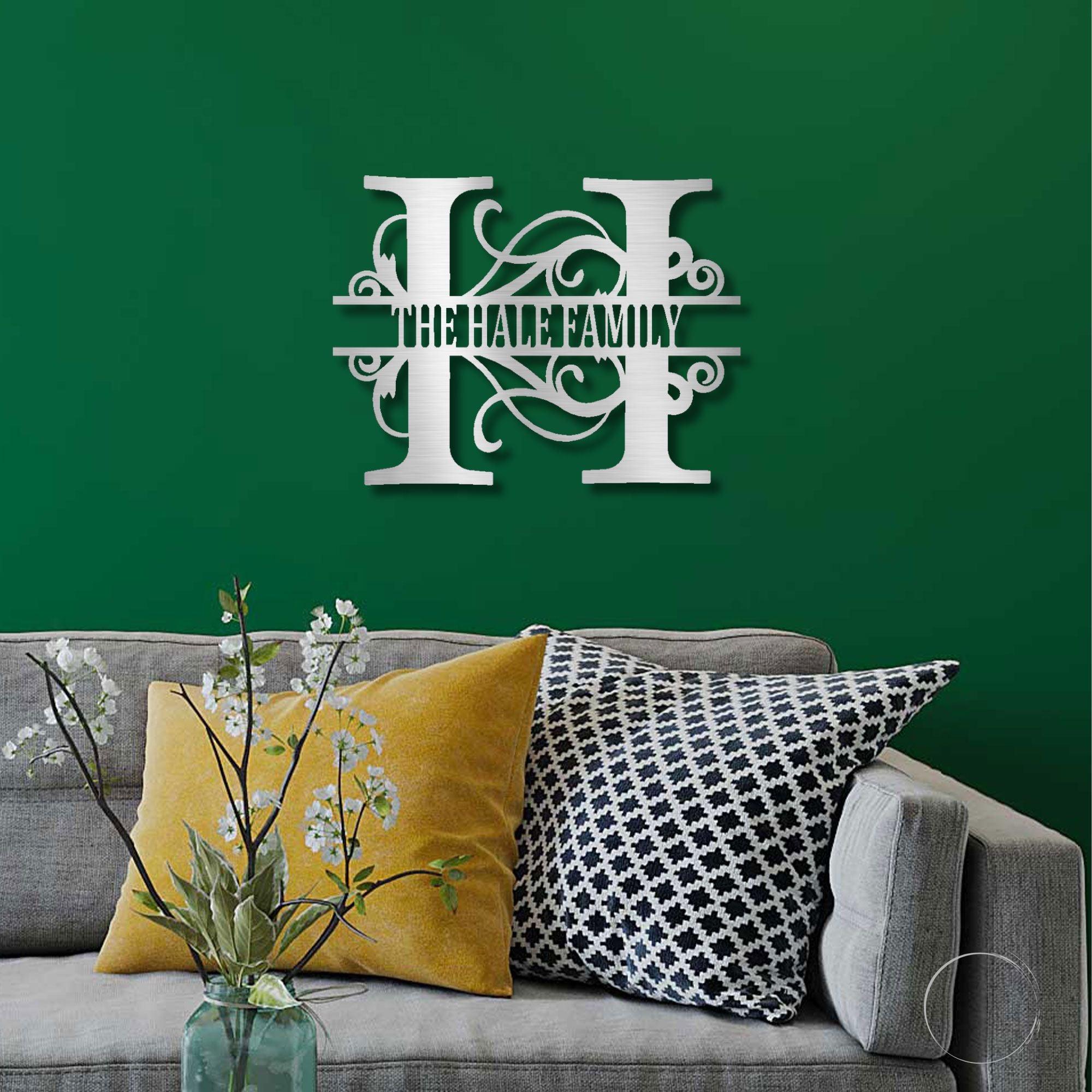 Split Letter Monogram Custom Name Indoor Outdoor Steel Wall Sign - Mallard Moon Gift Shop
