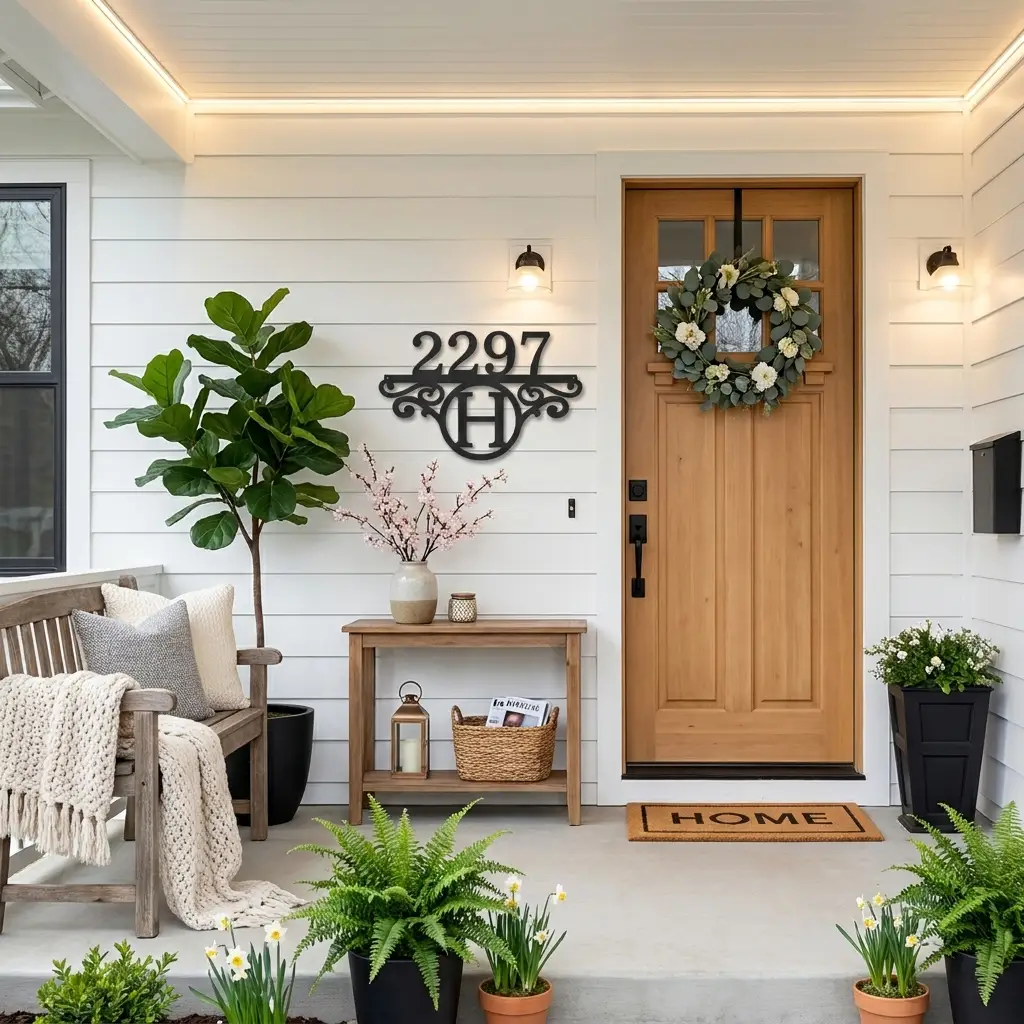Personalized Address Sign with Initial | Custom Metal House Number Sign | Monogram Outdoor Address Plaque | Modern Farmhouse Steel Wall Decor