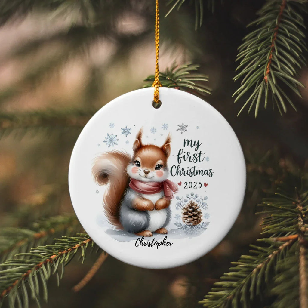 My First Christmas 2025 Squirrel Ornament – Baby’s First Christmas Keepsake, Cute Newborn Gift, Durable MDF Ornament with Gold Cord