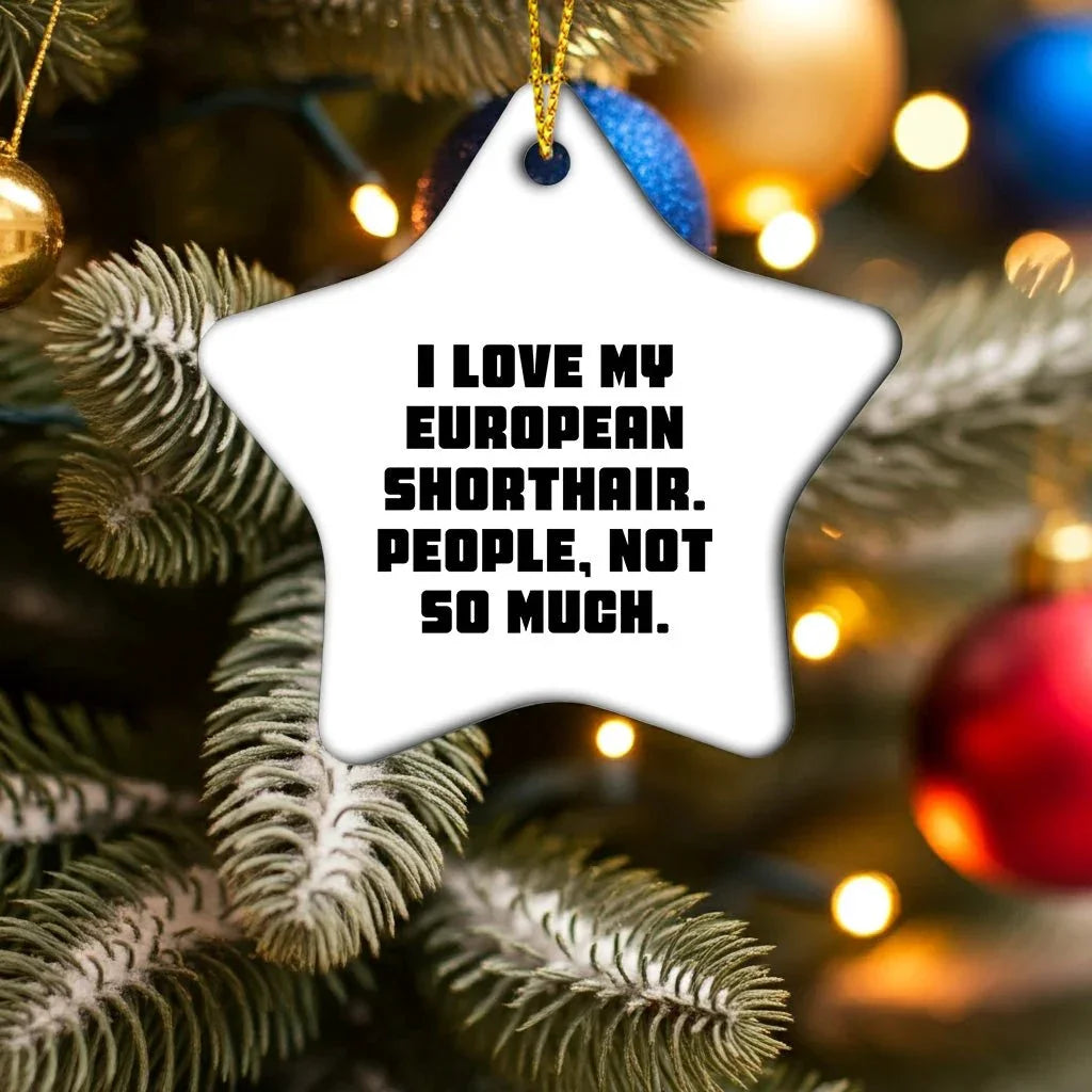 European Shorthair Cat Star Ornament Gifts from Friends to Family, Funny Quote I Love My European Shorthair. People, Not So Much., Perfect for Christmas