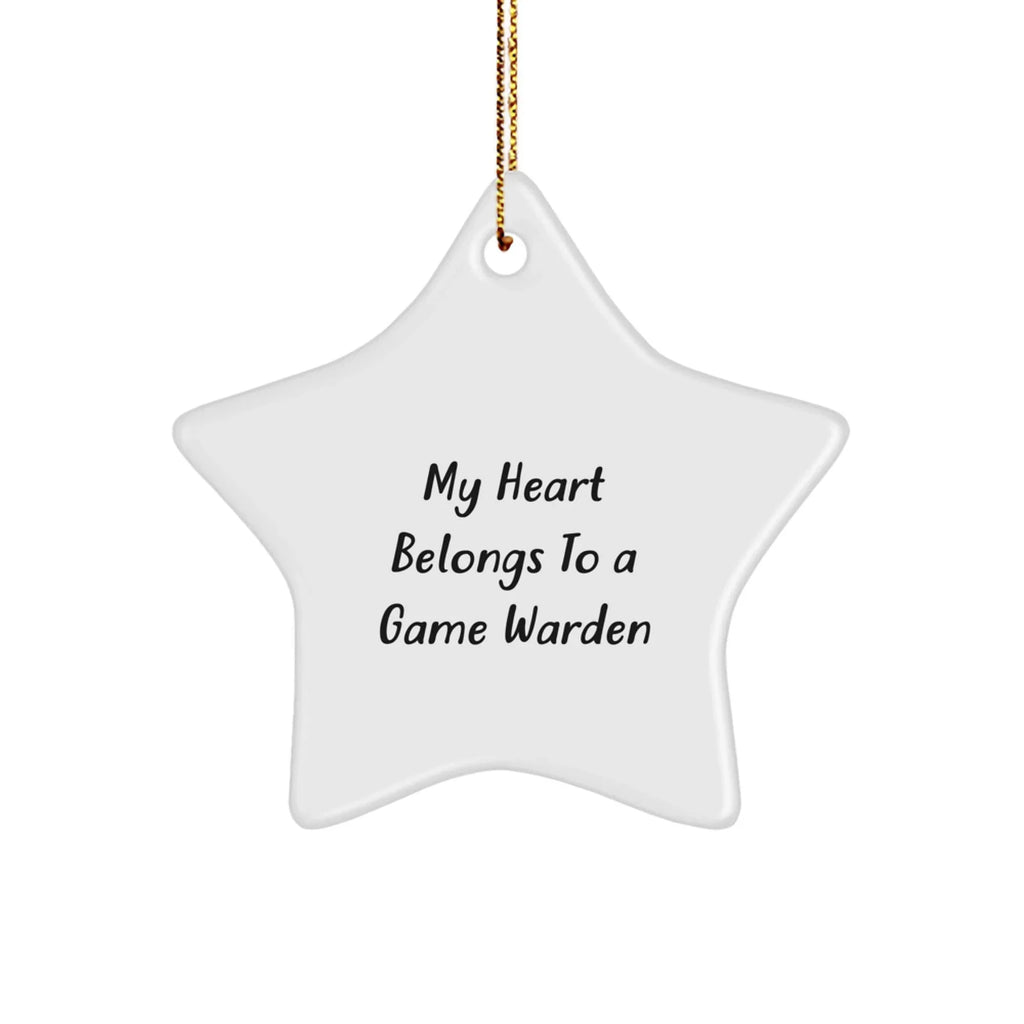 Funny Game Warden Gifts for Men, 'My Heart Belongs To A Game Warden' Star Ornament, Christmas Unique Gifts from Friends, Family, and Coworkers
