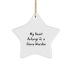 Funny Game Warden Gifts for Men, 'My Heart Belongs To A Game Warden' Star Ornament, Christmas Unique Gifts from Friends, Family, and Coworkers