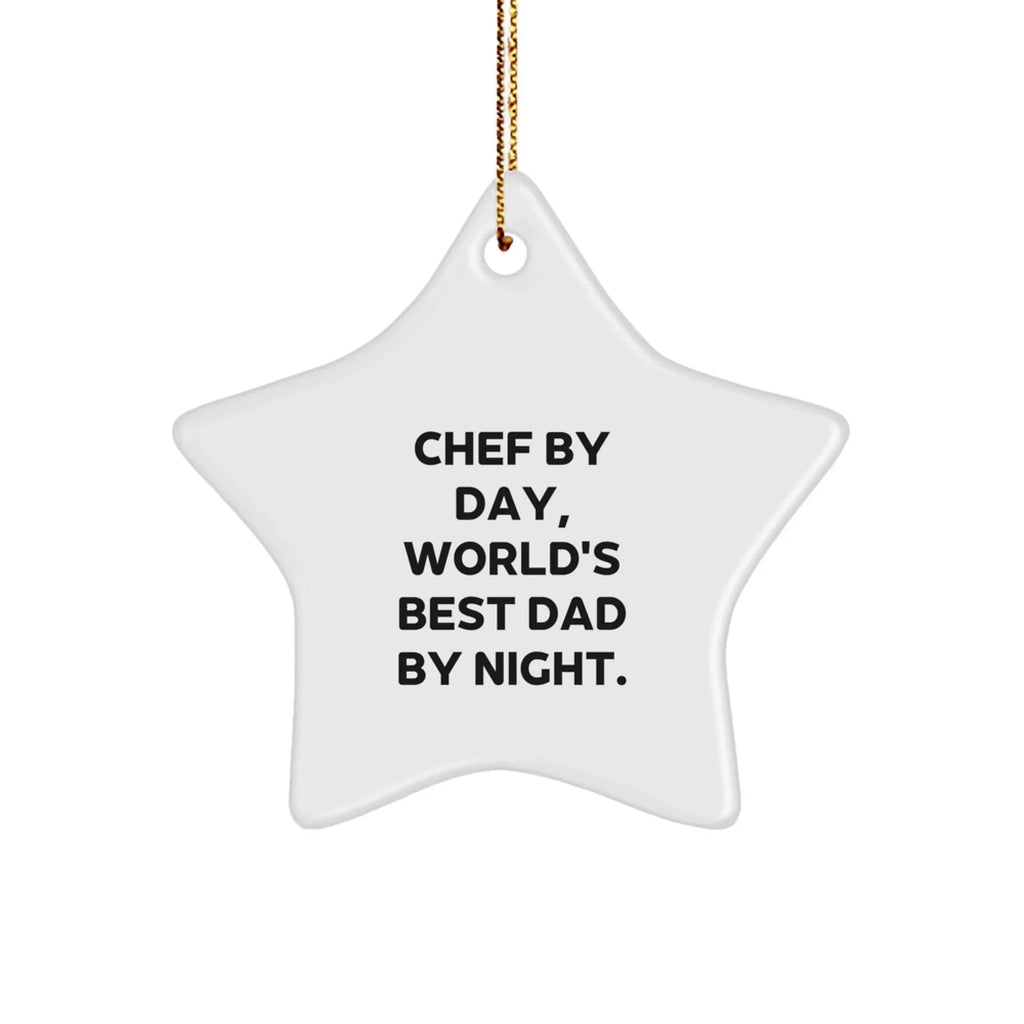 Funny Chef Star Christmas Tree Ornament, 'Chef By Day, World's Best Dad By Night.' Gifts for Chef
