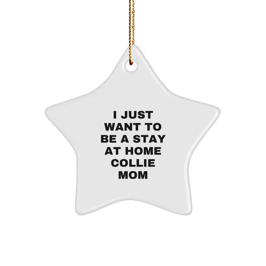 Collie Dog Lover's Star Ornament, 'I Just Want To Be A Stay At Home Collie Mom' Funny Gift for Friends, Family, or Coworkers, White Star Shaped MDF with High-Gloss Finish, Perfect for Christmas - Image 1