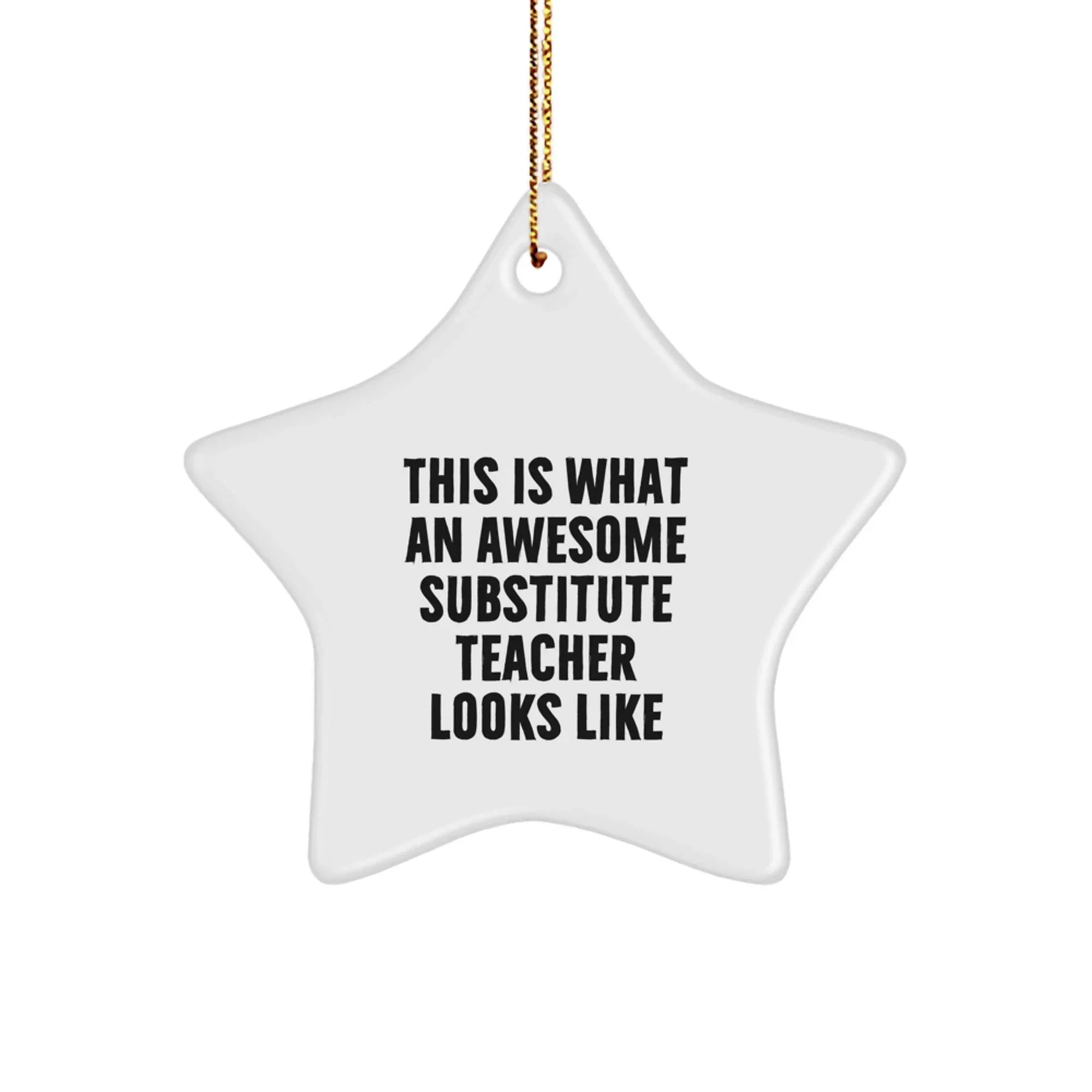Funny Substitute Teacher Gifts for Her - Star Ornament with Quote 'This Is What An Awesome Substitute Teacher Looks Like' - Christmas Memorable Present from Friends, Family, Coworkers