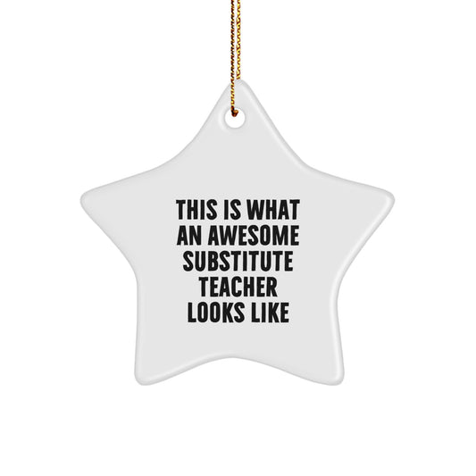 Funny Substitute Teacher Gifts for Her - Star Ornament with Quote 'This Is What An Awesome Substitute Teacher Looks Like' - Christmas Memorable Present from Friends, Family, Coworkers - Image 1