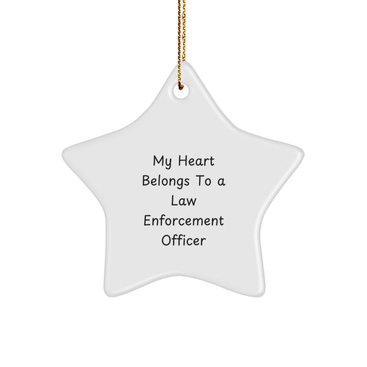 Funny Inspirational Law Enforcement Officer Gifts from Family - My Heart Belongs To A Law Enforcement Officer Star Ornament Christmas Unique Gifts - Image 1