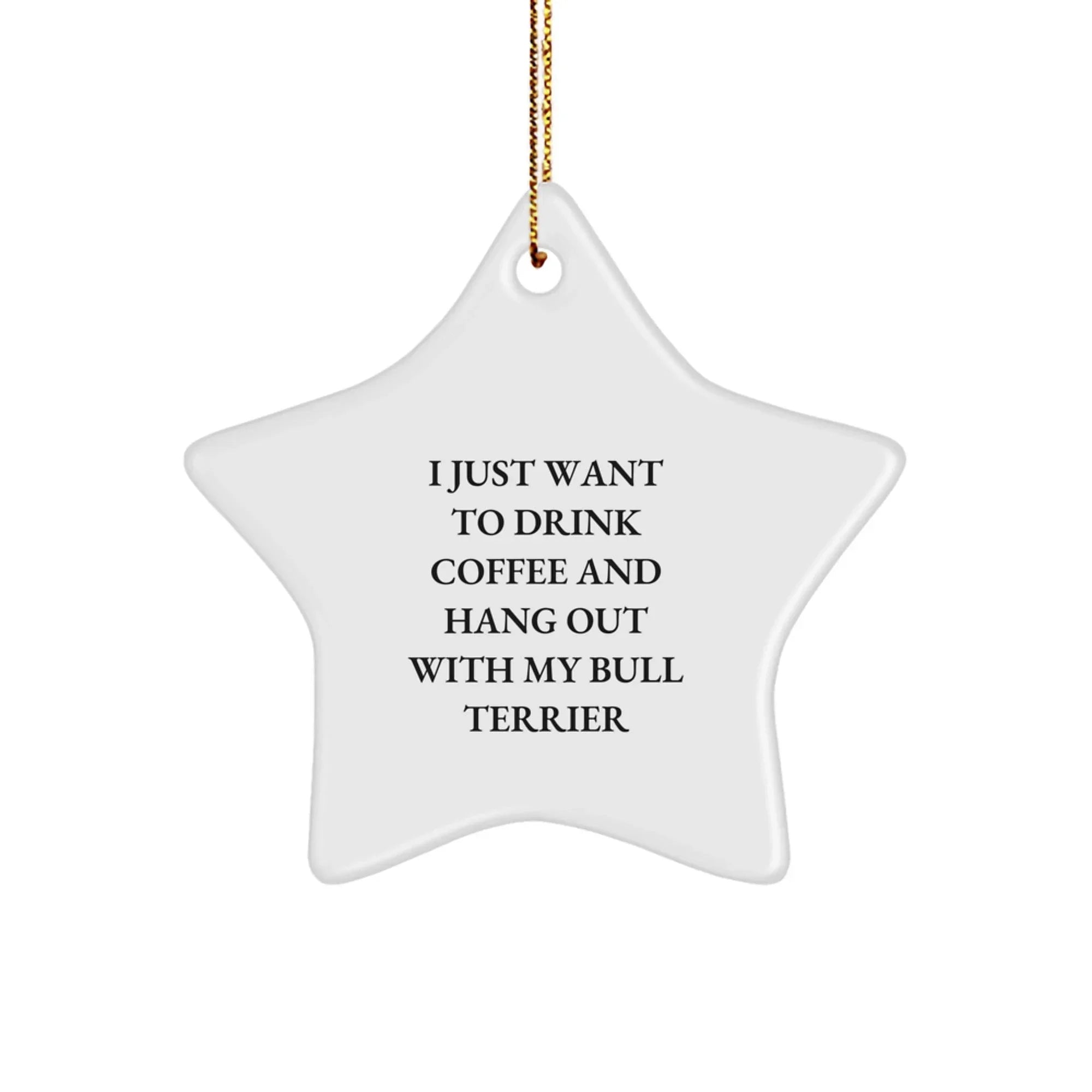 Funny Bull Terrier Dog Star Ornament Gifts from Friends for Christmas, Inspirational Quote 'Coffee and Bull Terrier Love'