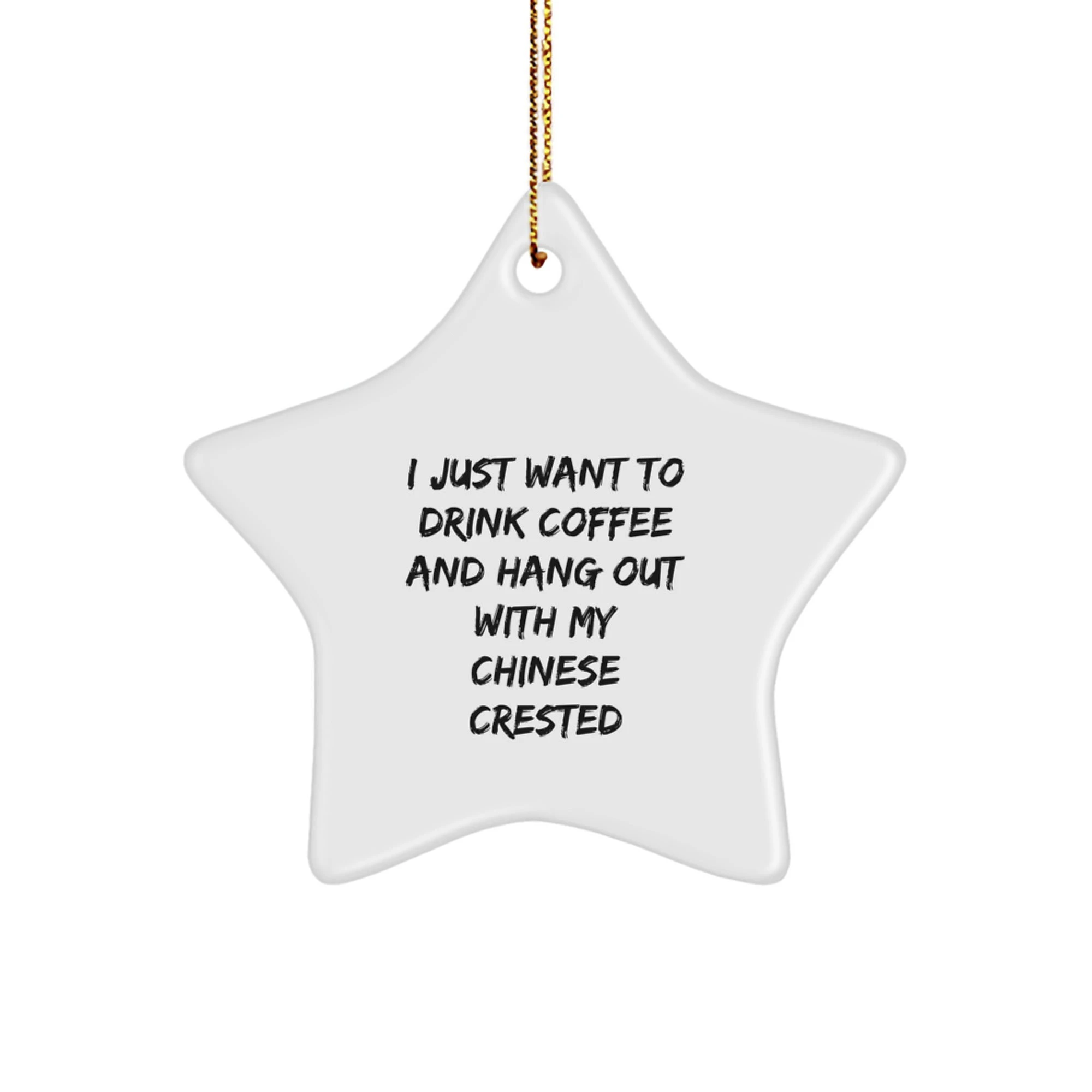 Funny Chinese Crested Dog Gifts from Family - Chinese Crested Dog Star Ornament, I Just Want To Drink Coffee, Home Decor for Christmas Unique Gifts