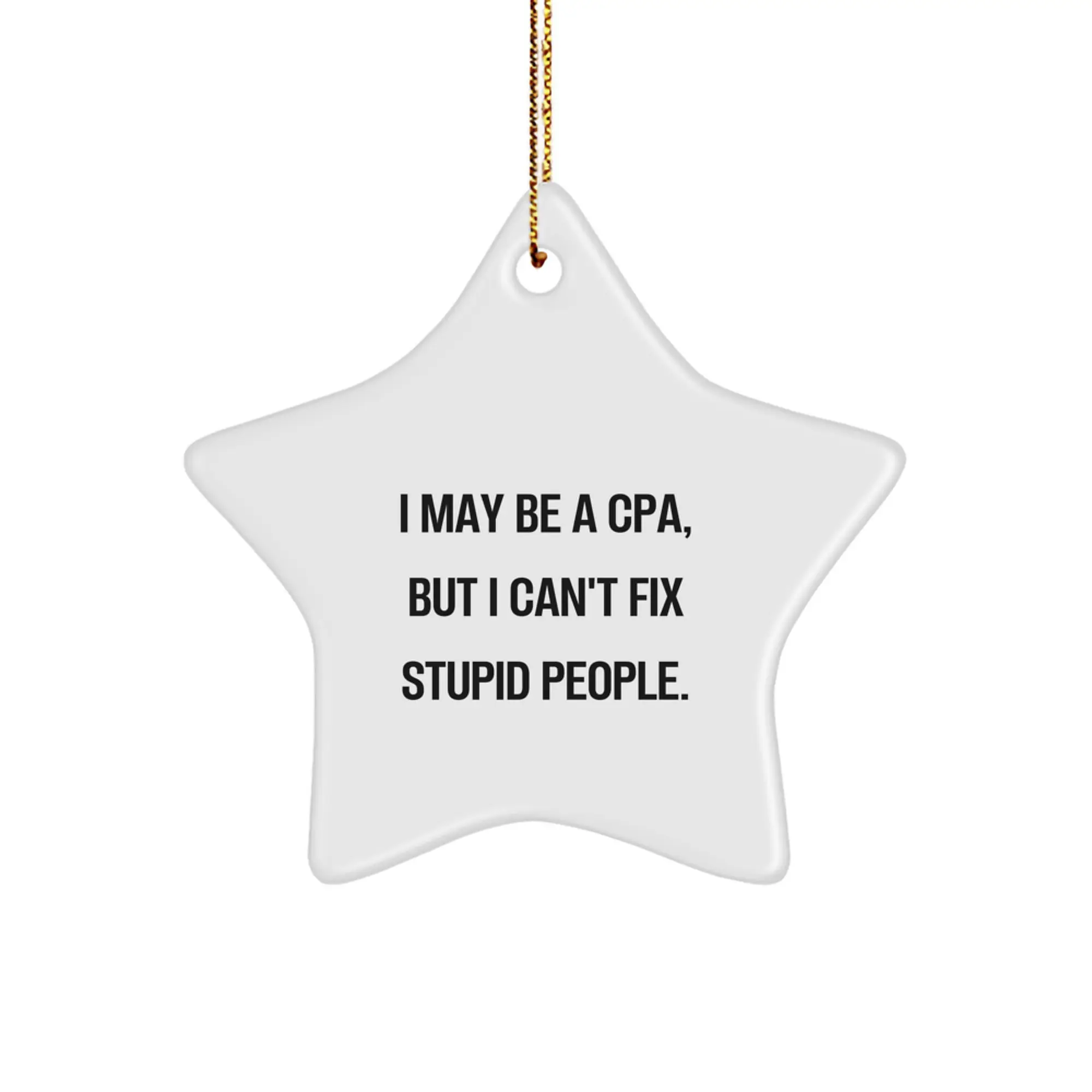 Funny CPA Gifts for Men, Women, Friends, Coworkers, Family, Star Ornament with 'I May Be A CPA, But I Can't Fix Stupid People' Quote, Christmas Unique Decorations - Image 1