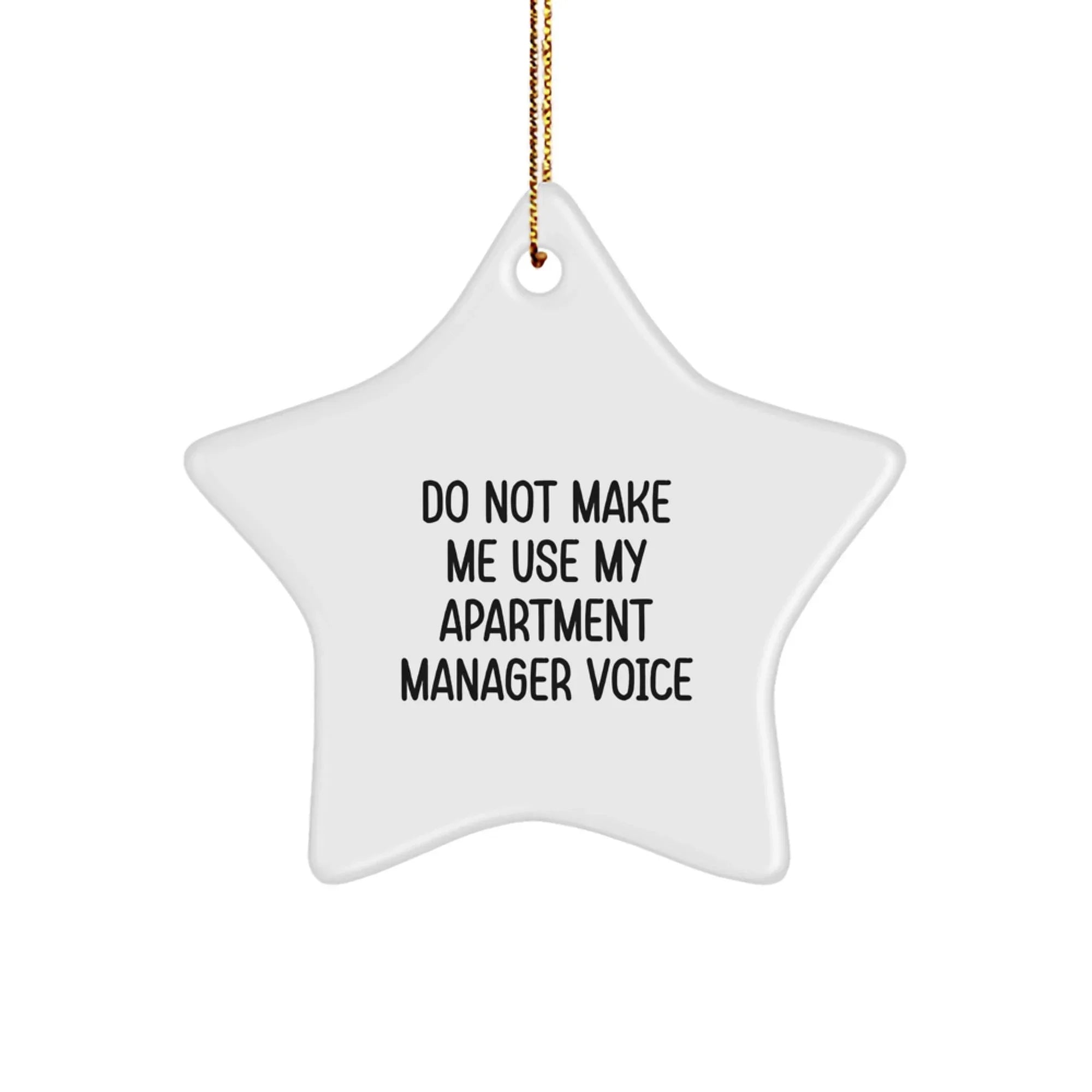 Funny Christmas Unique Gifts from Family to Apartment Manager - 'Do Not Make Me Use My Apartment Manager Voice' Star Ornament, White Star Shaped Decorations for Christmas Unique Gifts