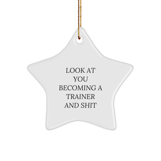 Funny Trainer Gifts from Friends for Christmas - Star Ornament with Quote 'Look At You Becoming A Trainer And Shit' for Men or Women - Image 1
