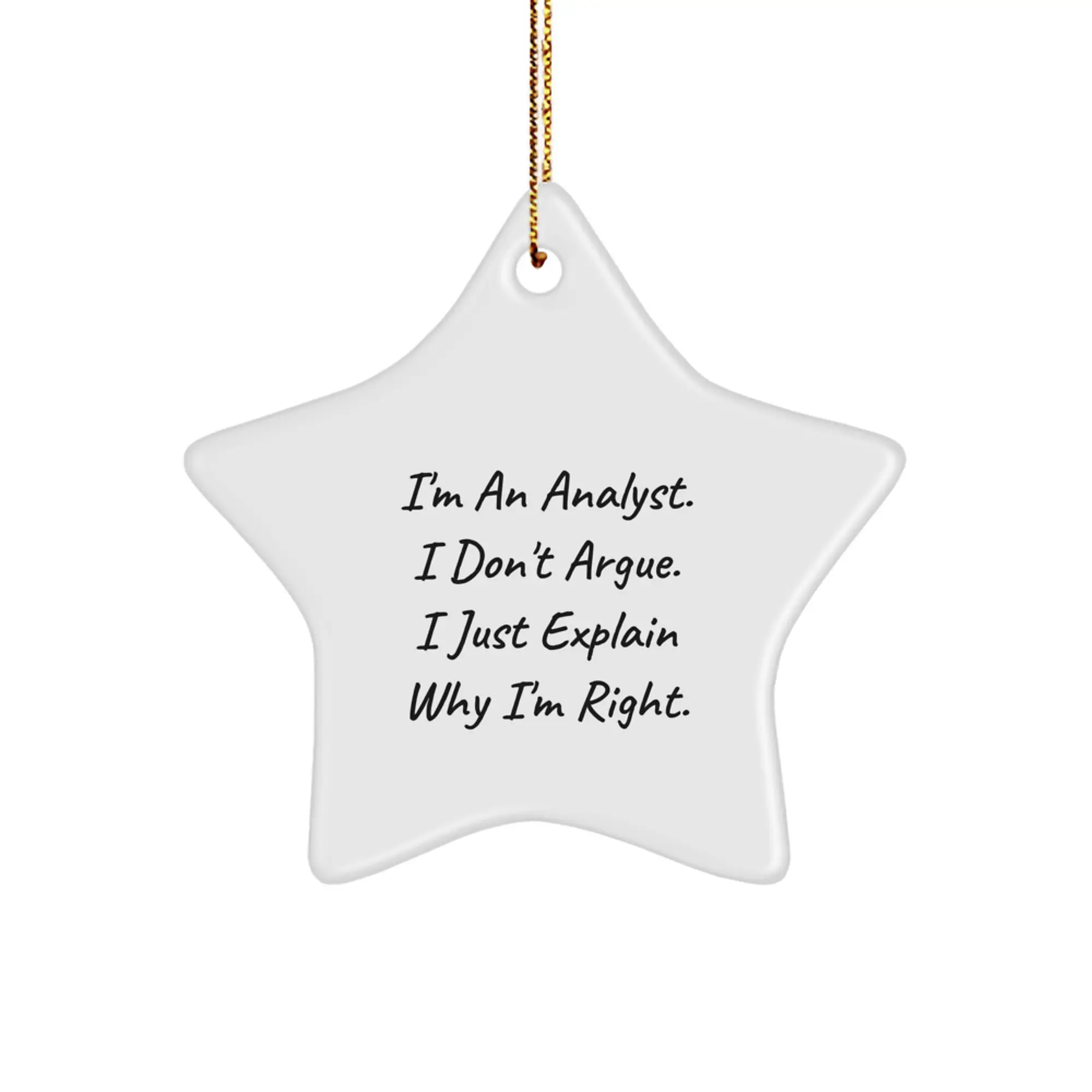 Funny Analyst Gifts for Coworkers, Star Ornament with Gold Cord, White Star Shaped Gift from Friends, Unique Christmas Ornament for Analyst Men - Image 1