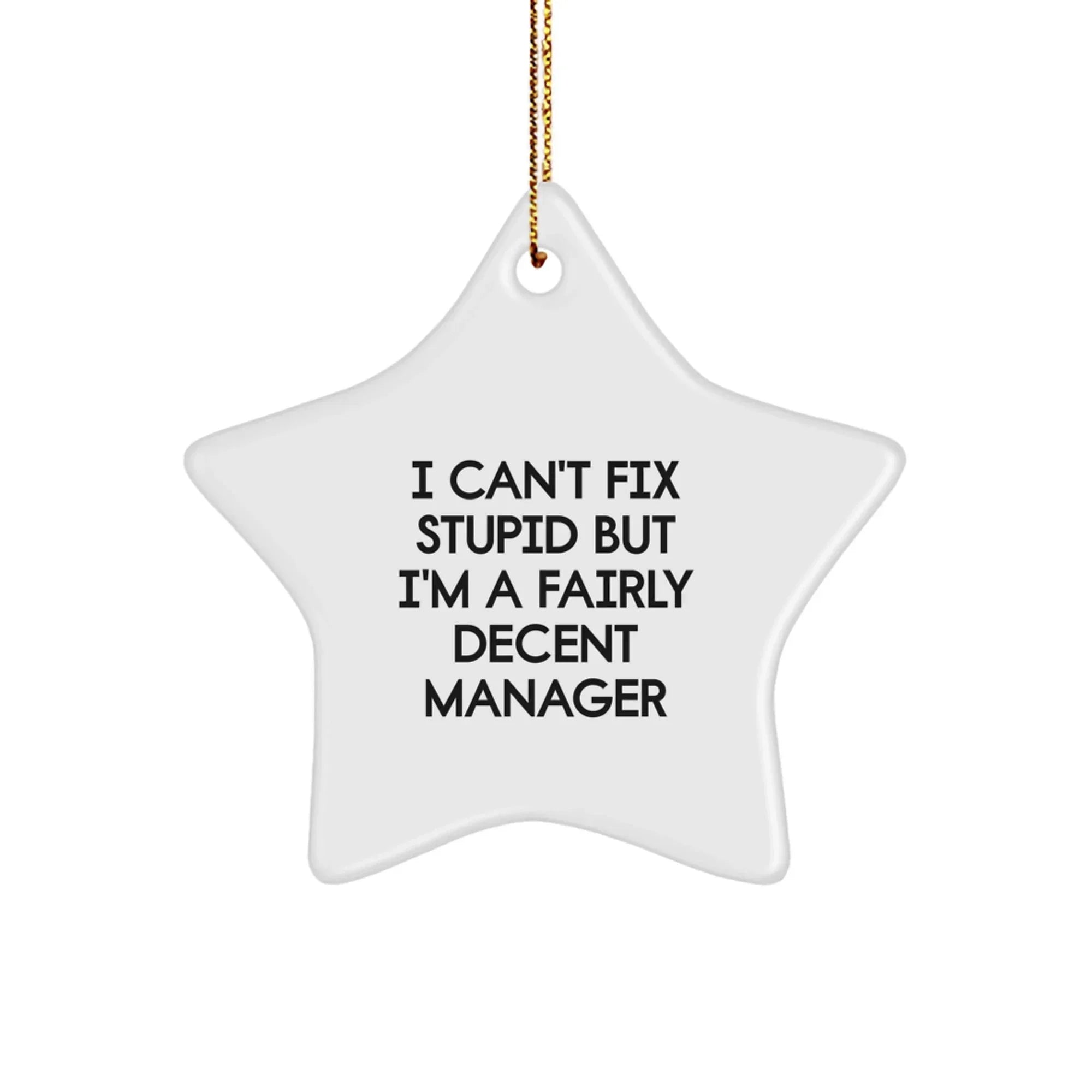 Funny Manager Gifts for Men - 'I Can't Fix Stupid But I'm A Fairly Decent Manager' Star Ornament, Christmas Unique Gifts from Boss