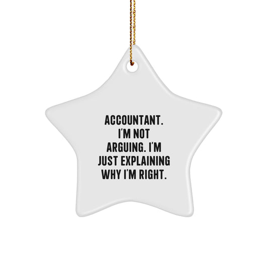 Funny Accountant Gifts from Men, Unique Star Ornament for Accountant, Christmas Decorations - 'I'm Not Arguing. I'm Just Explaining Why I'm Right.' - Image 1