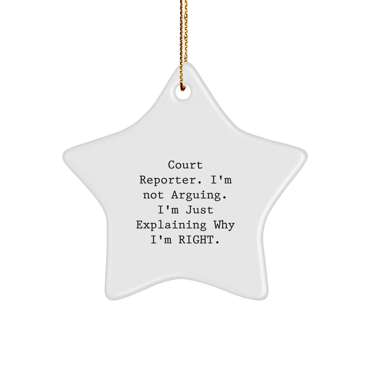 Christmas Gift Court Reporter Star Ornament - Funny, Present for Her - Image 1