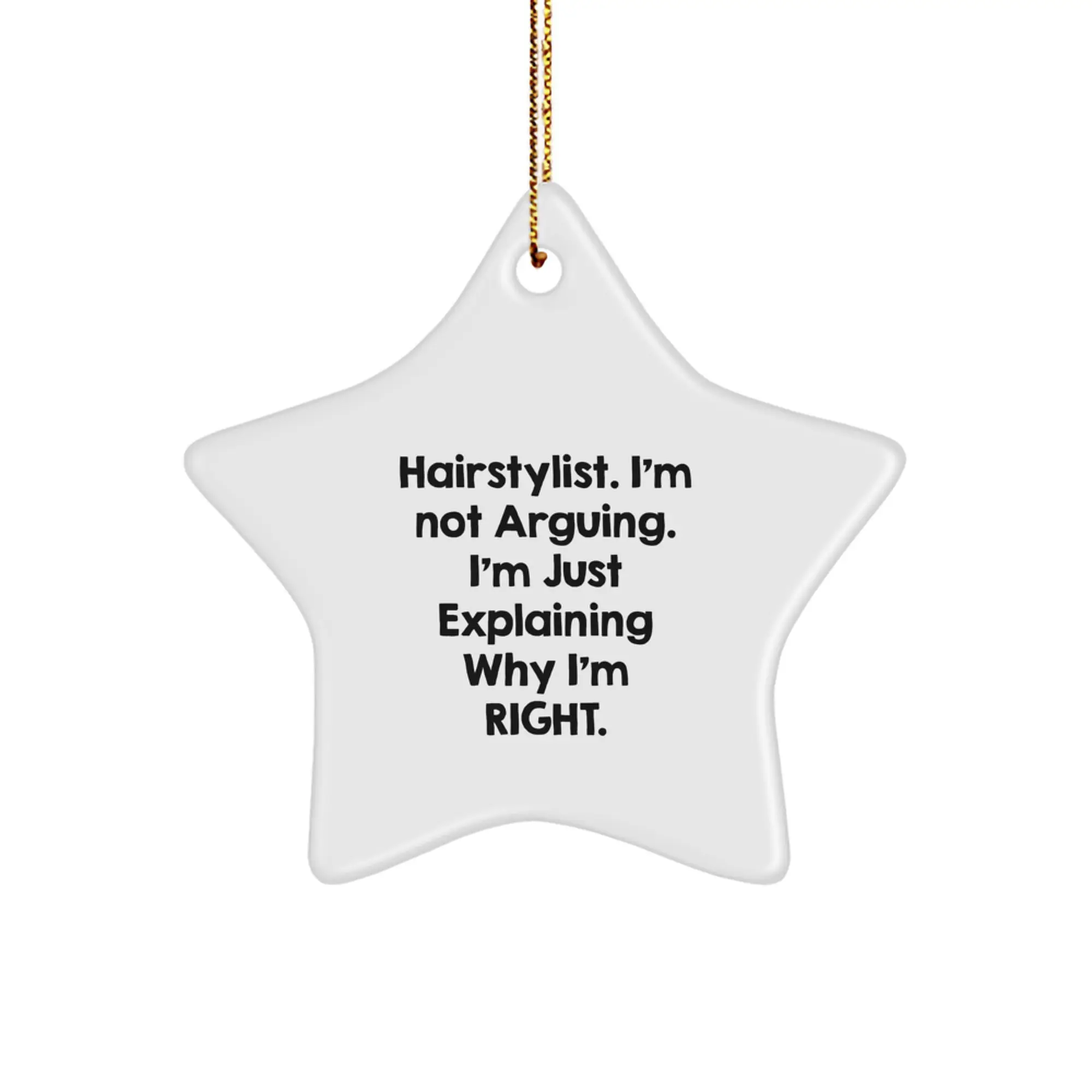Funny Hairstylist Gifts from Friends and Family, Star Ornament, 'I'm Not Arguing. I'm Just Explaining Why I'm Right.' - Image 1