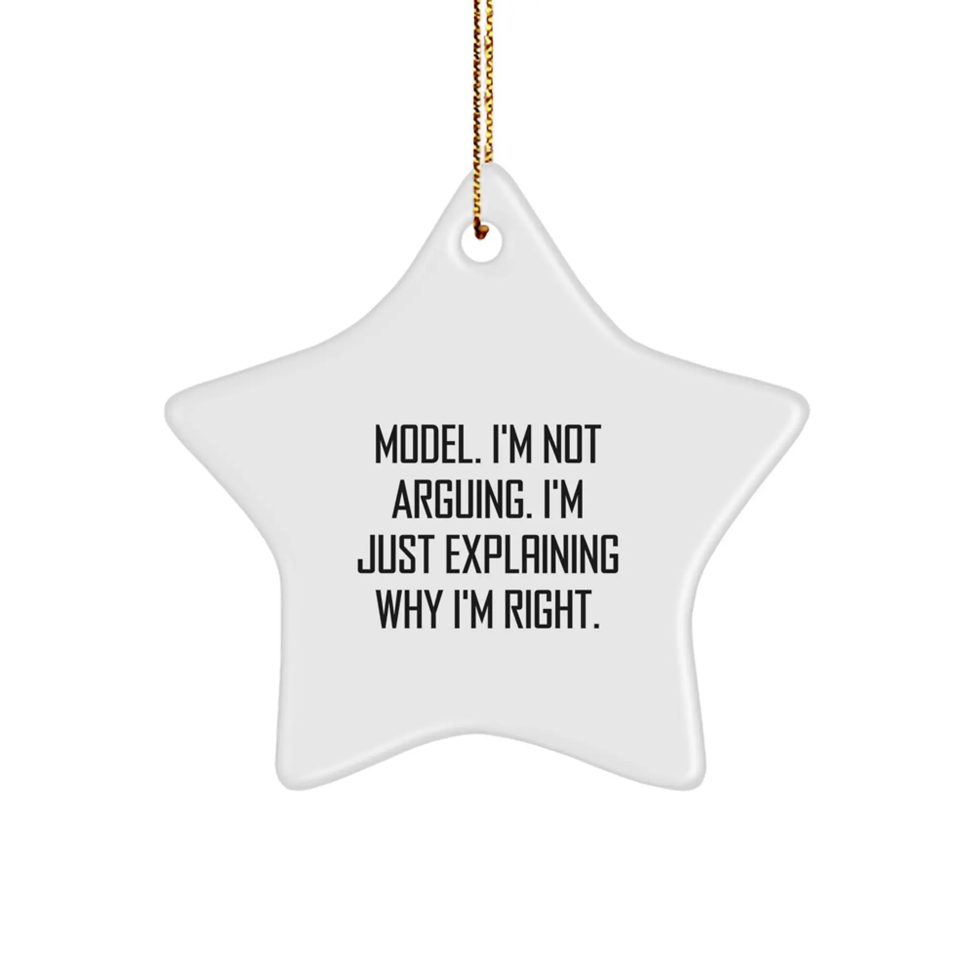 Funny Model Gifts for Friends - 'I'm Not Arguing, I'm Just Explaining Why I'm Right' Star Ornament, White MDF with Sublimation Print, Gold Cord for Hanging - Image 1