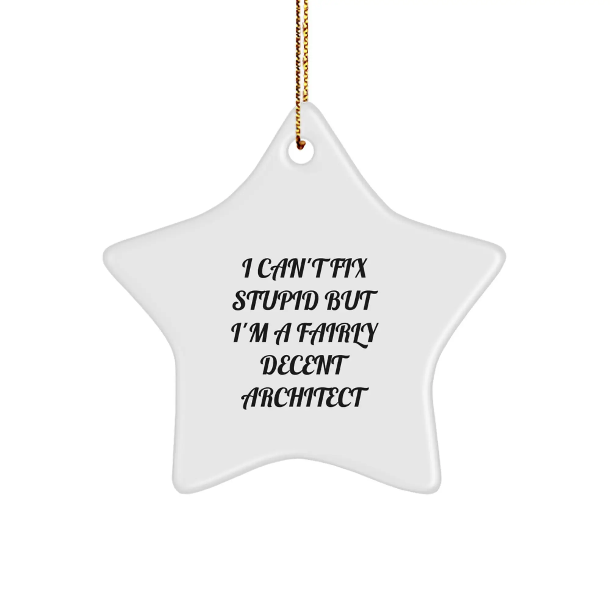 Funny Architect Star Ornament, Gifts from Friends for Architect Christmas Unique Gifts, 'I Can't Fix Stupid But I'm A Fairly Decent Architect' - Image 1