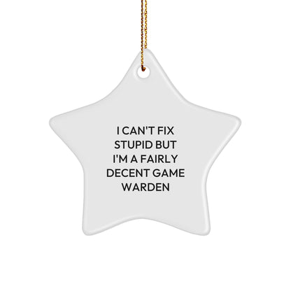Funny Game Warden Christmas Unique Gifts from Friends for Men - I Can't Fix Stupid Star Ornament, Game Warden Star Decoration - Image 1