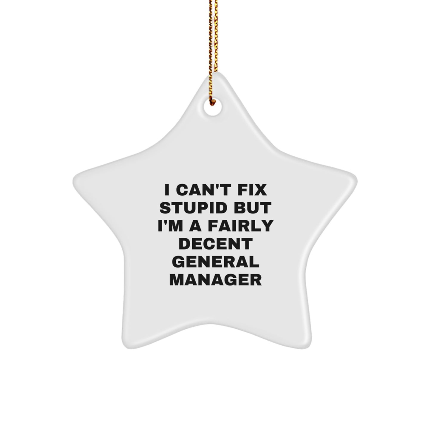 Funny General Manager Gifts - General Manager Star Ornament, I Can't Fix Stupid But I'm A Fairly Decent General Manager, Gifts from Family for Christmas Unique Gifts - Image 1