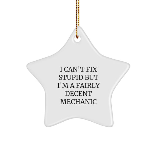 Funny Mechanic Gifts, 'I Can't Fix Stupid' Star Ornament, Christmas Unique Decorations for Men, Women, Friends, Family, Coworkers - Image 1