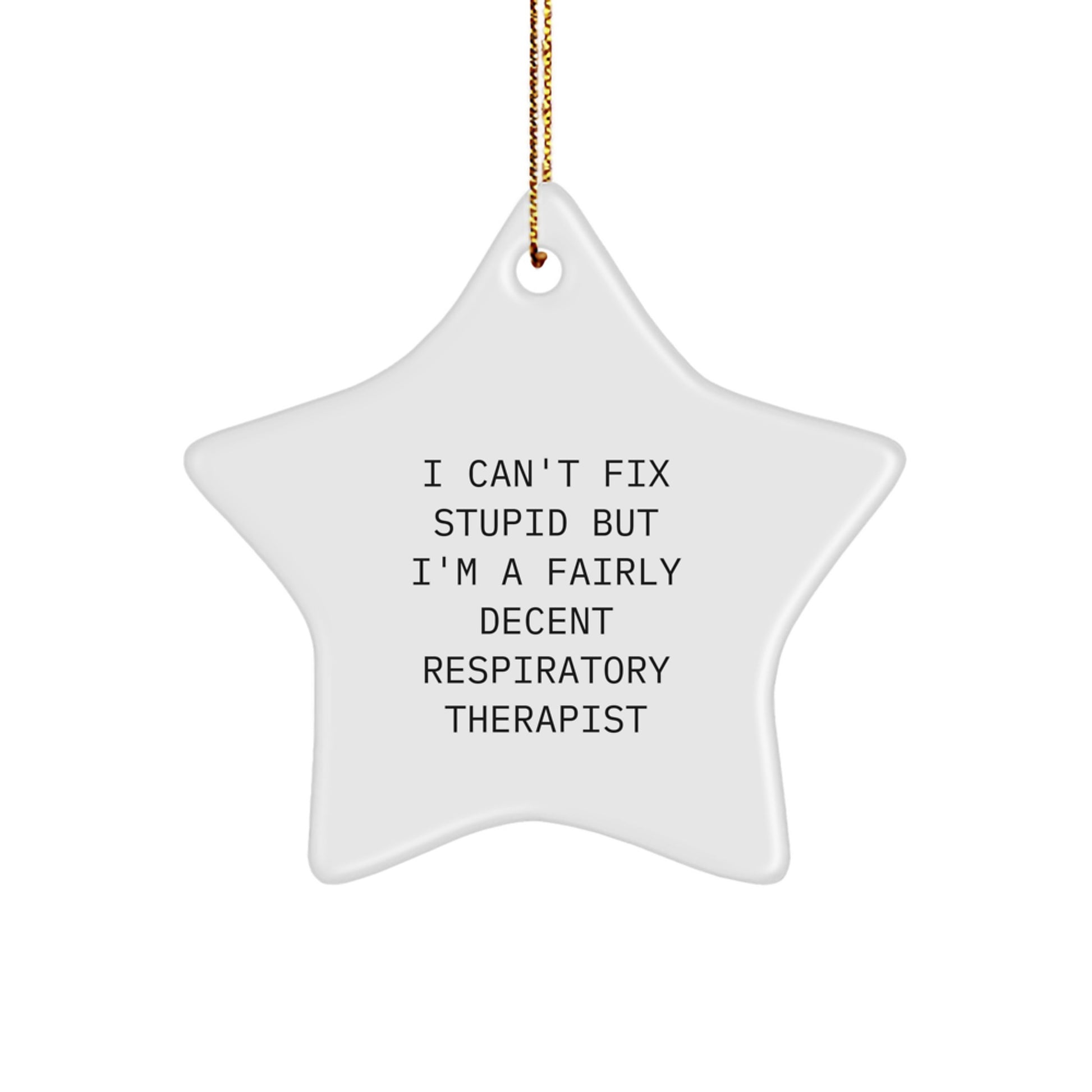 Funny Respiratory Therapist Gifts for Men - 'I Can't Fix Stupid' Star Ornament, Unique Christmas Decorations - Image 1