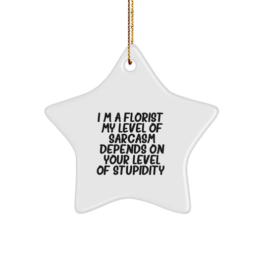 Funny Florist Gifts from Family for Women, Unique Star Ornament for Christmas Decorations, Sarcastic Quote - 'I'm A Florist. My Level Of Sarcasm Depends On Your Level Of Stupidity.' - Image 1