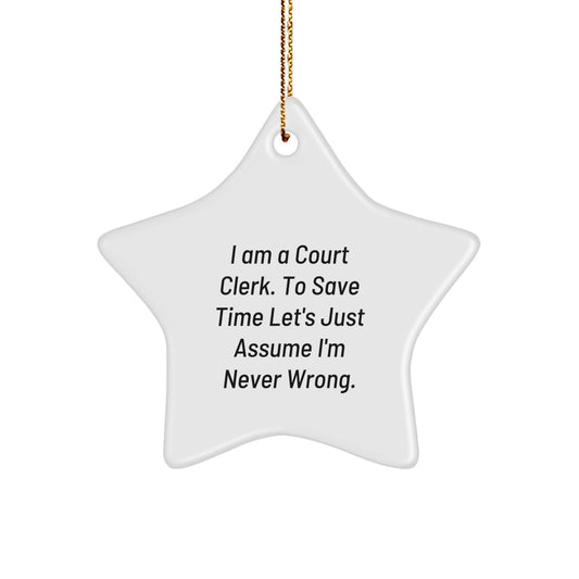 Funny Court Clerk Star Ornament Gifts for Court Clerks from Friends at Christmas Time - Image 1