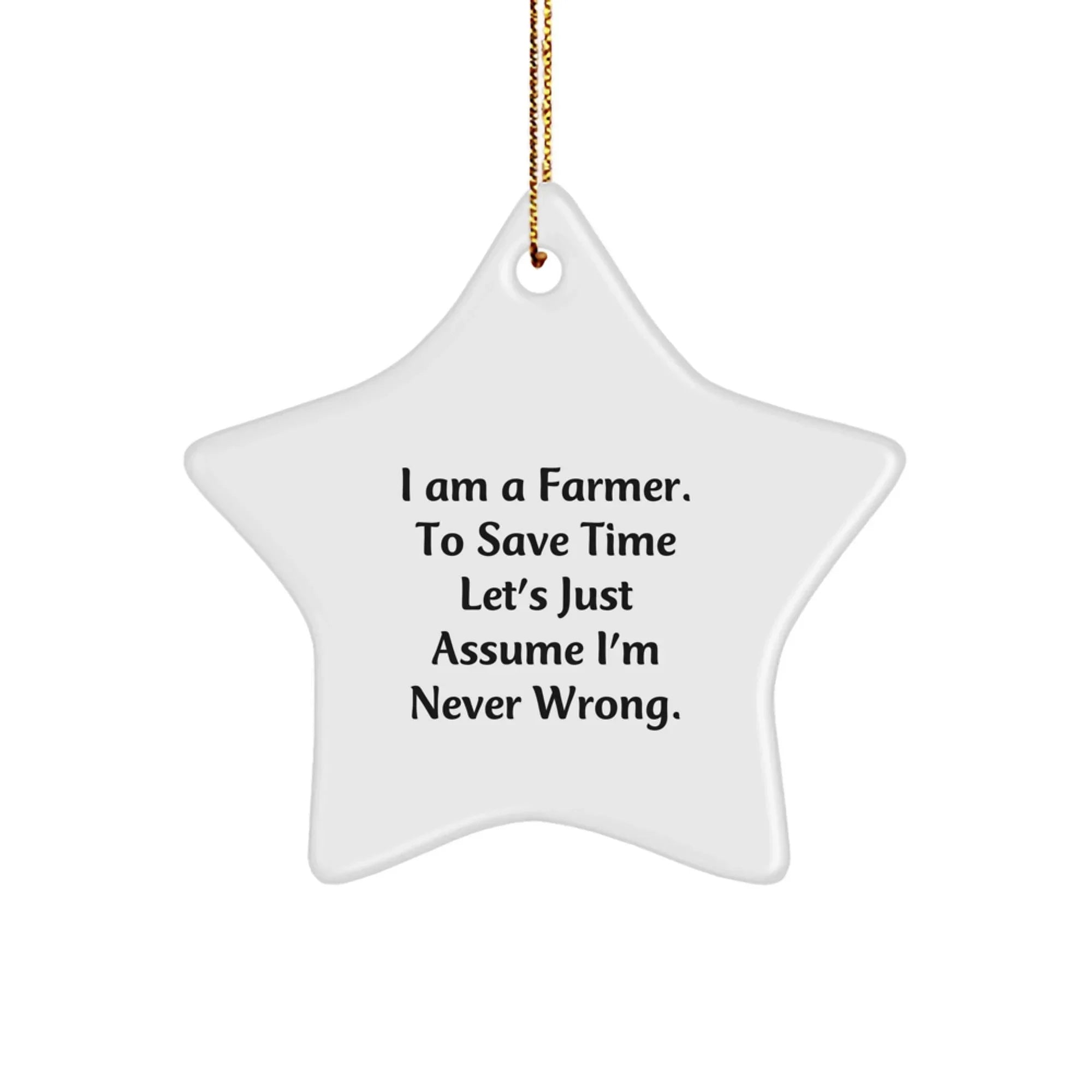 Farmer Gifts from Friends - I Am A Farmer. To Save Time Let's Just Assume I'm Never Wrong. - Star Ornament for Men