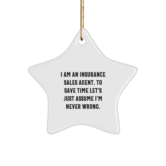 Christmas Insurance Sales Agent Star Ornament Gifts from Friends - Funny Quote Star Decoration for Insurance Sales Agent Coworkers - Image 1