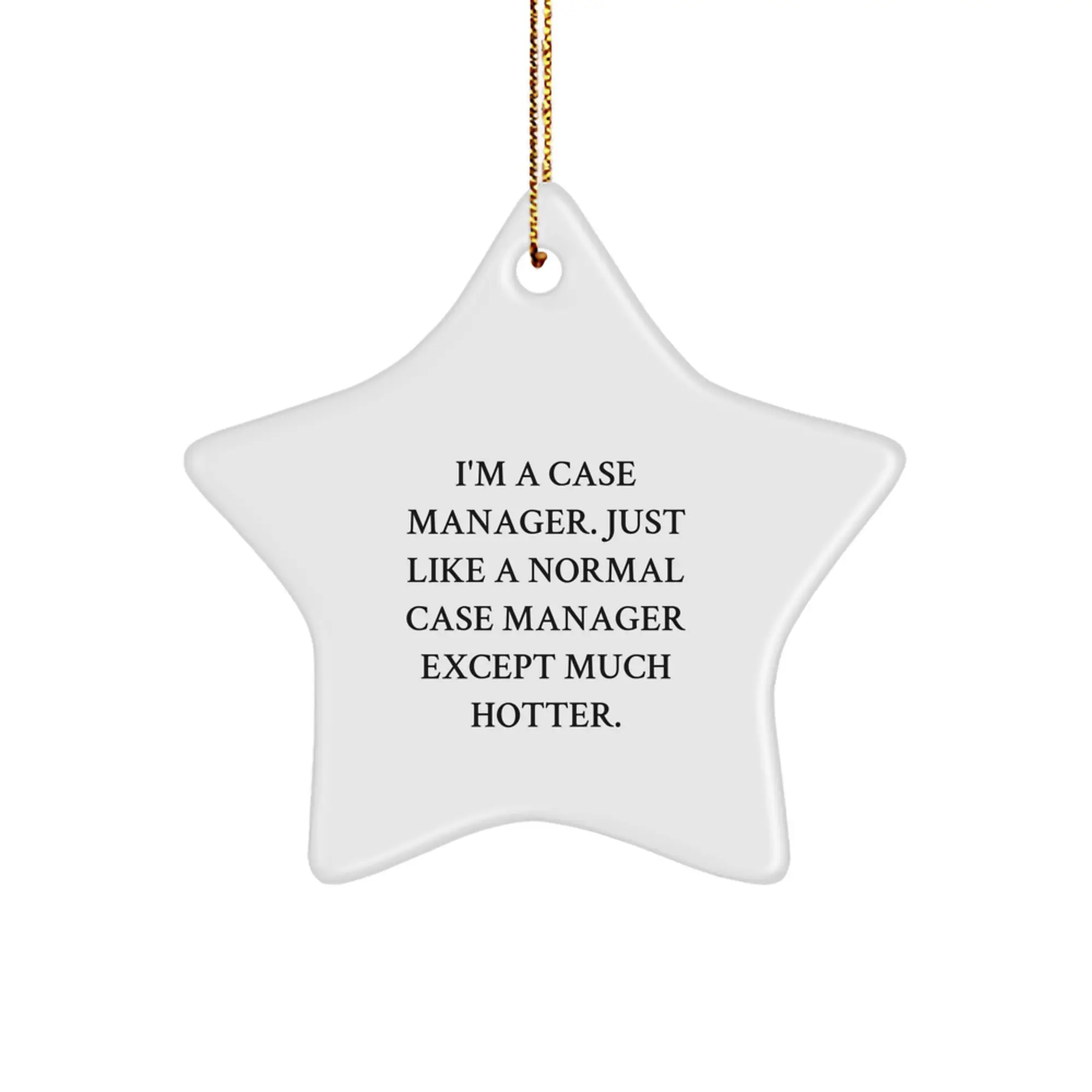 Funny Case Manager Gifts from Friends - Unique White Star Ornament, 'I'm A Case Manager. Just Like A Normal Case Manager Except Much Hotter.' - Image 1