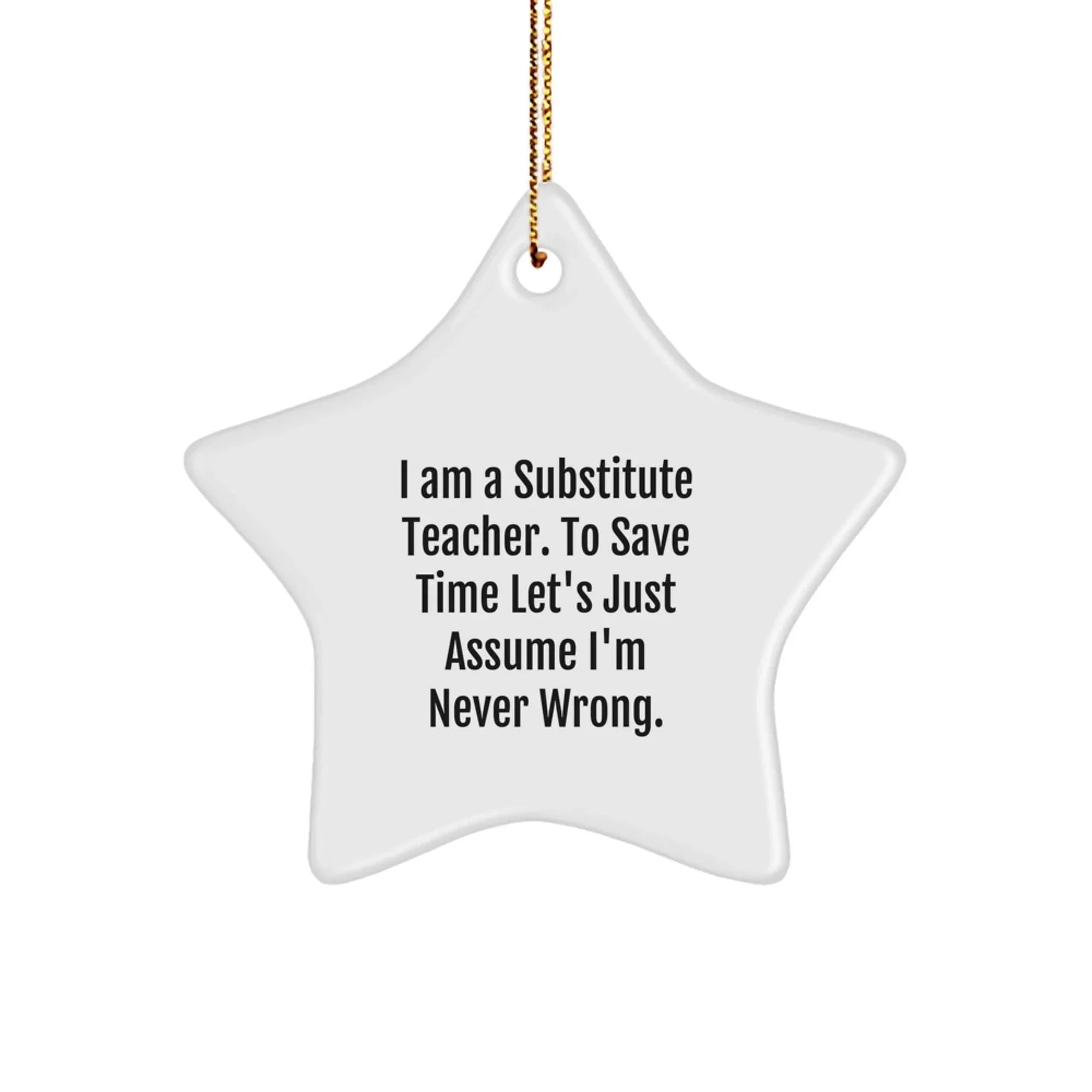Funny Substitute Teacher Gifts, Star Ornament for Christmas Unique Presents from Friends or Family to Substitute Teachers, 'I Am A Substitute Teacher. To Save Time Let's Just Assume I'm Never Wrong.'