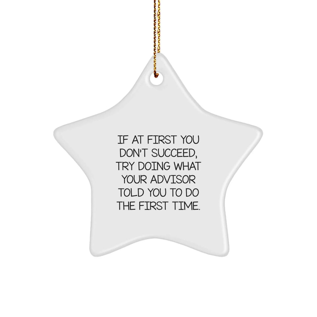 Funny Advisor Gifts, Star Ornament, 'If At First You Don't Succeed, Try Doing What Your Advisor Told You To Do The First Time.' Christmas Unique Gifts from Family, Friends, or Coworkers for Advisor