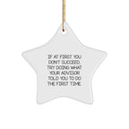 Funny Advisor Gifts, Star Ornament, 'If At First You Don't Succeed, Try Doing What Your Advisor Told You To Do The First Time.' Christmas Unique Gifts from Family, Friends, or Coworkers for Advisor