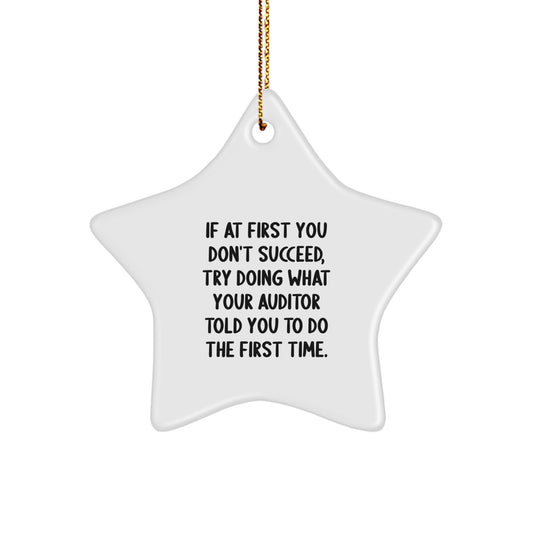 Funny Auditor Gifts for Christmas - Star Ornament with Inspirational Quote, 'If At First You Don't Succeed, Try Doing What Your Auditor Told You To Do The First Time.' - Gifts from Friends to Family - Image 1