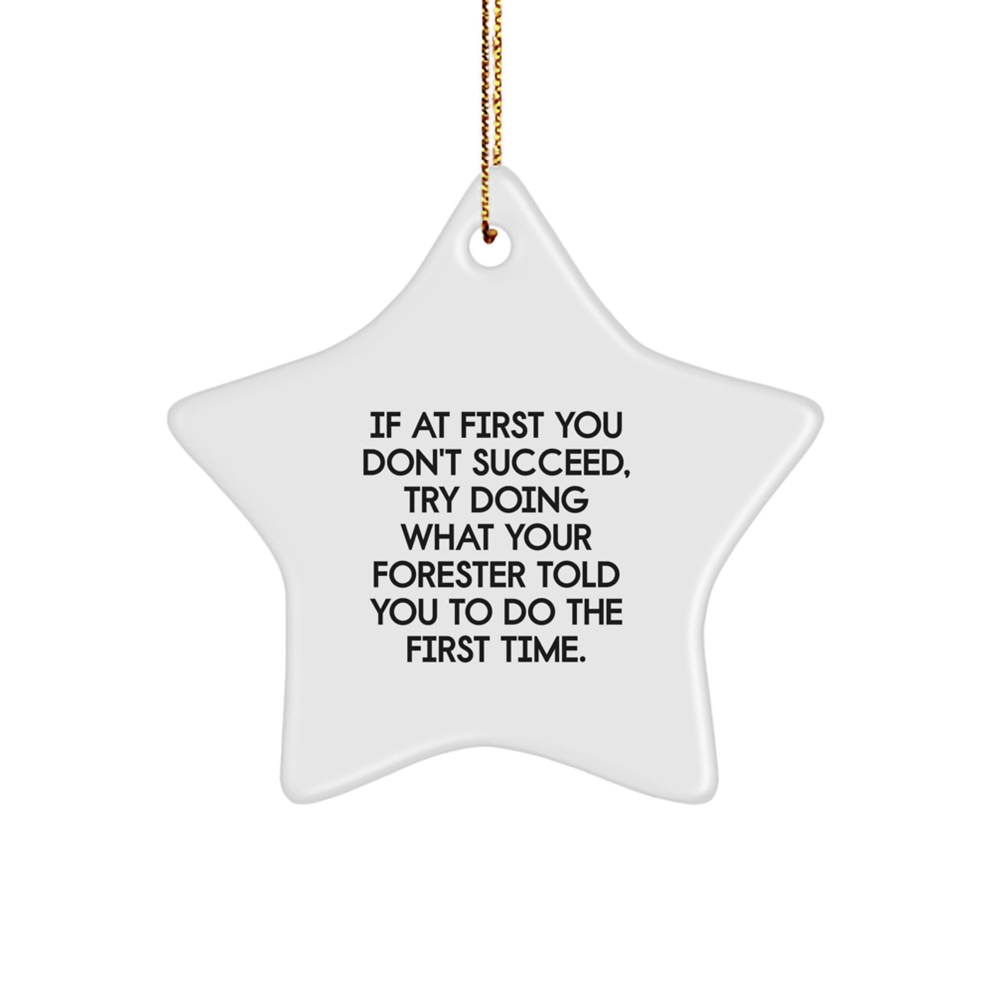 Funny 'If At First You Don't Succeed' Forester Gifts from Friends - Christmas Star Ornament - Star Shaped White Decorations - Image 1