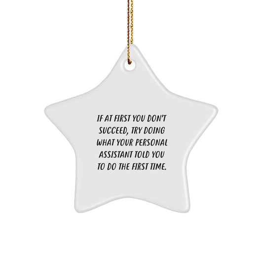 Funny Star Ornament Gifts from Friends to Personal Assistant, 'If At First You Don't Succeed, Try Doing What Your Personal Assistant Told You To Do The First Time.' for Christmas