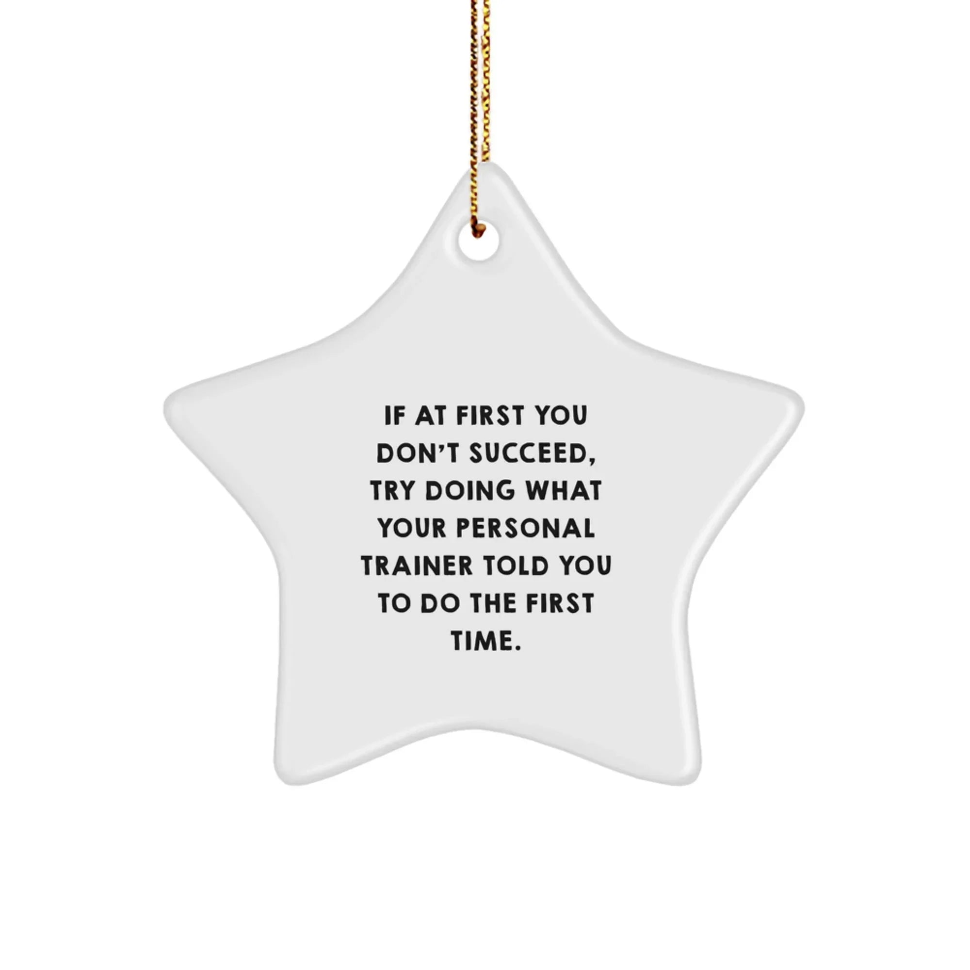 Funny Personal Trainer Gifts for Men by Friends - 'If At First You Don't Succeed, Try Doing What Your Personal Trainer Told You To Do The First Time.' Star Ornament, Christmas Unique Gift