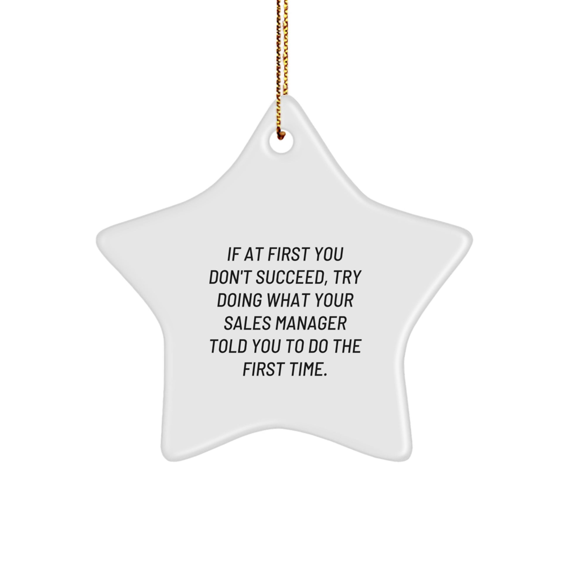 Funny Sales Manager Gifts from Friends for Christmas - 'If At First You Don't Succeed, Try Doing What Your Sales Manager Told You To Do The First Time.' Star Ornament