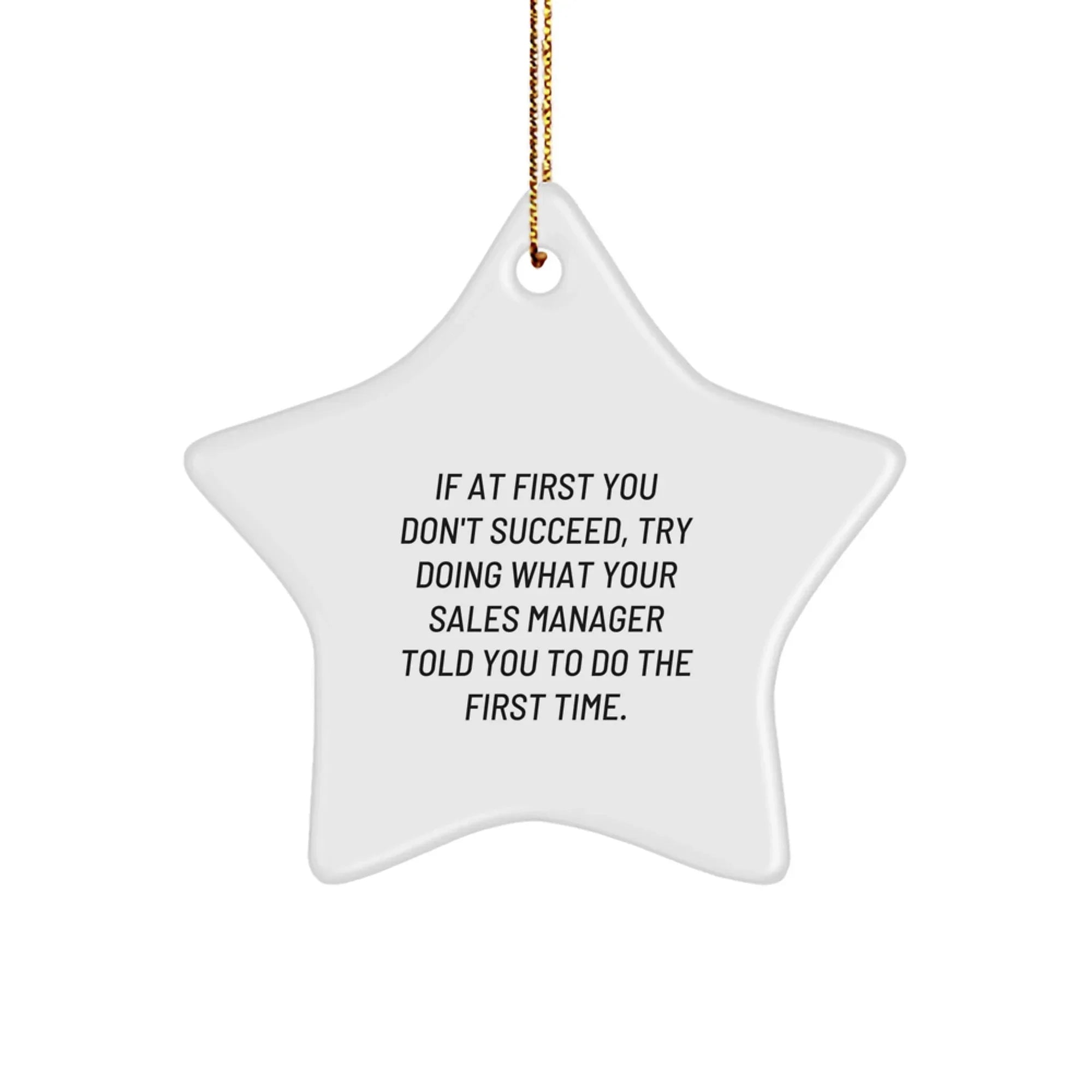 Funny Sales Manager Gifts from Friends for Christmas - 'If At First You Don't Succeed, Try Doing What Your Sales Manager Told You To Do The First Time.' Star Ornament