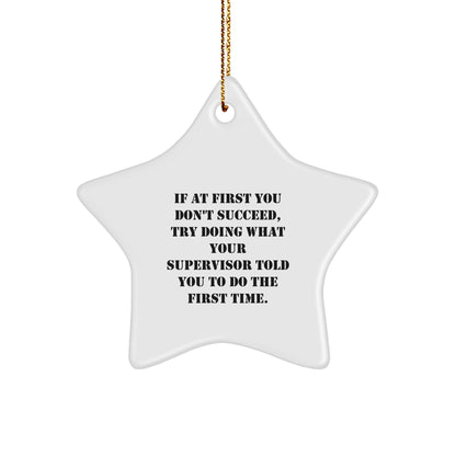 Funny Supervisor Gifts from Friends - Star Ornament for Christmas with Inspirational Quote, 'If At First You Don't Succeed, Try Doing What Your Supervisor Told You To Do The First Time.' - Image 1