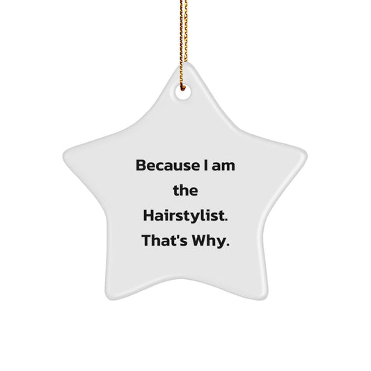 Hairstylist Star Ornament Funny Gift from Friends for Christmas Decorations Because I Am The Hairstylist That's Why - White Star Shape - Image 1