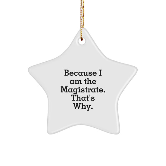 Magistrate Gifts from Friends - 'Because I Am The Magistrate. That's Why.' Star Ornament for Christmas, Funny Quote - Image 1