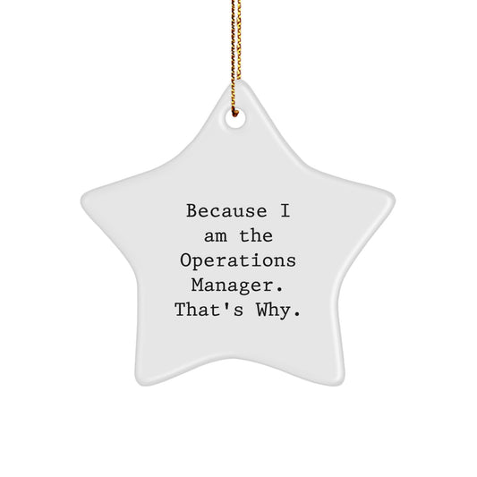 Funny Operations Manager Gifts for Christmas, Star Ornament with 'Because I Am The Operations Manager. That's Why.' Quote, Gifts from Friends, Coworkers, or Family - Image 1