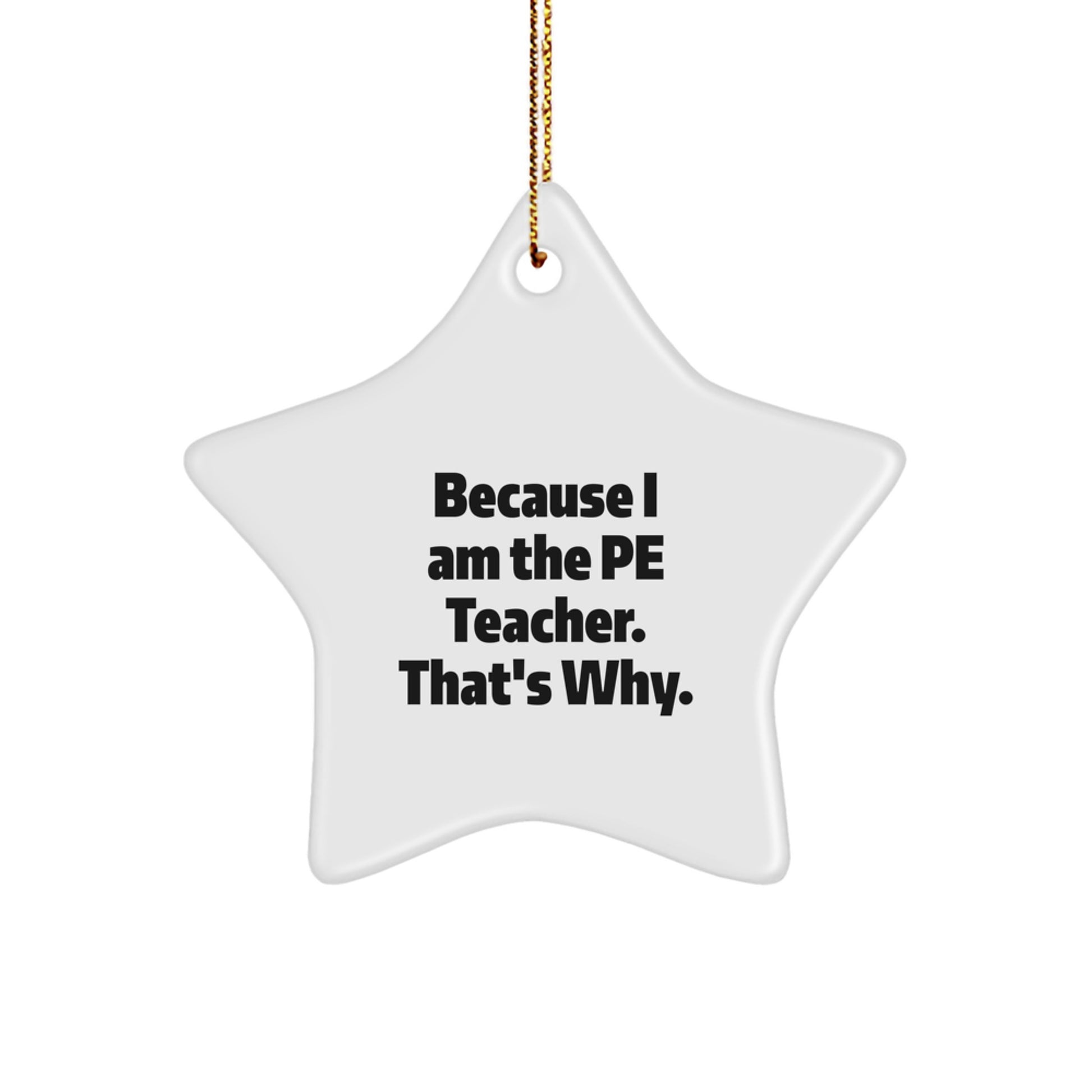 Funny PE Teacher Gifts - Because I Am The PE Teacher. That's Why. - Star Ornament for Christmas Unique Gifts from Friends to PE Teachers - Image 1