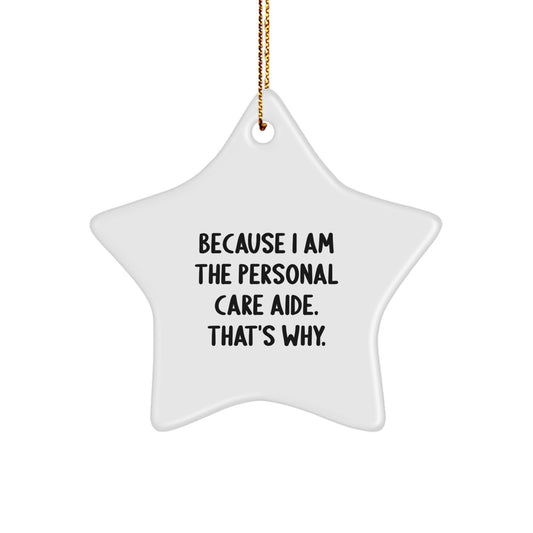 Personal Care Aide Gifts, Funny Star Ornament, Because I Am The Personal Care Aide. That's Why., Gifts from Men to Women, Friends, Family, and Coworkers for Christmas - Image 1