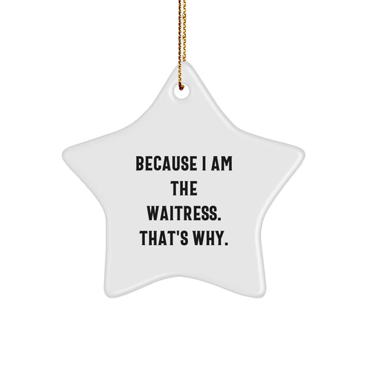 Funny Waitress Gifts for Christmas, Star Ornament Because 'I Am The Waitress That's Why', Gifts from Friends, Women, Coworkers - Image 1
