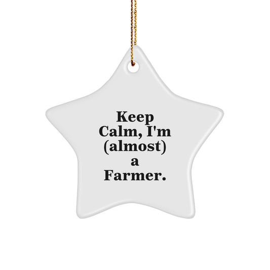 Funny Farmer Star Ornament Gifts from Friends for Christmas - Keep Calm, I'm (almost) A Farmer. - Image 1